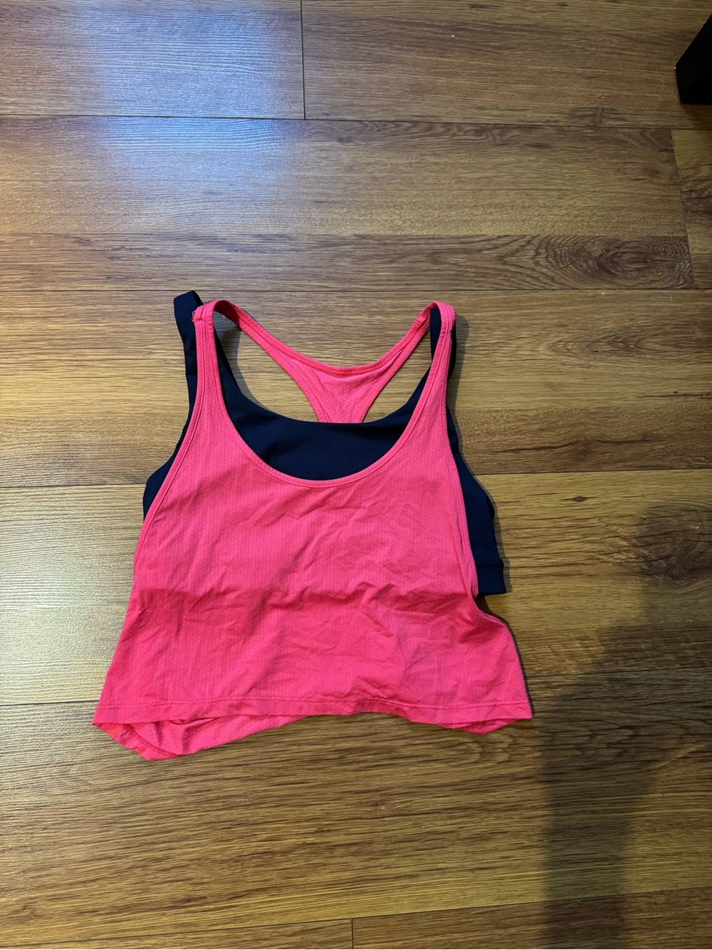 lululemon athletica Pink Layered Racerback Crop Tank with Black Shelf